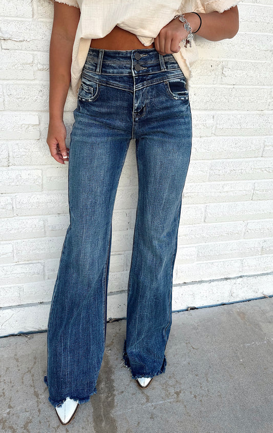 Charlie Dark Wash Wide Leg Fare Jeans