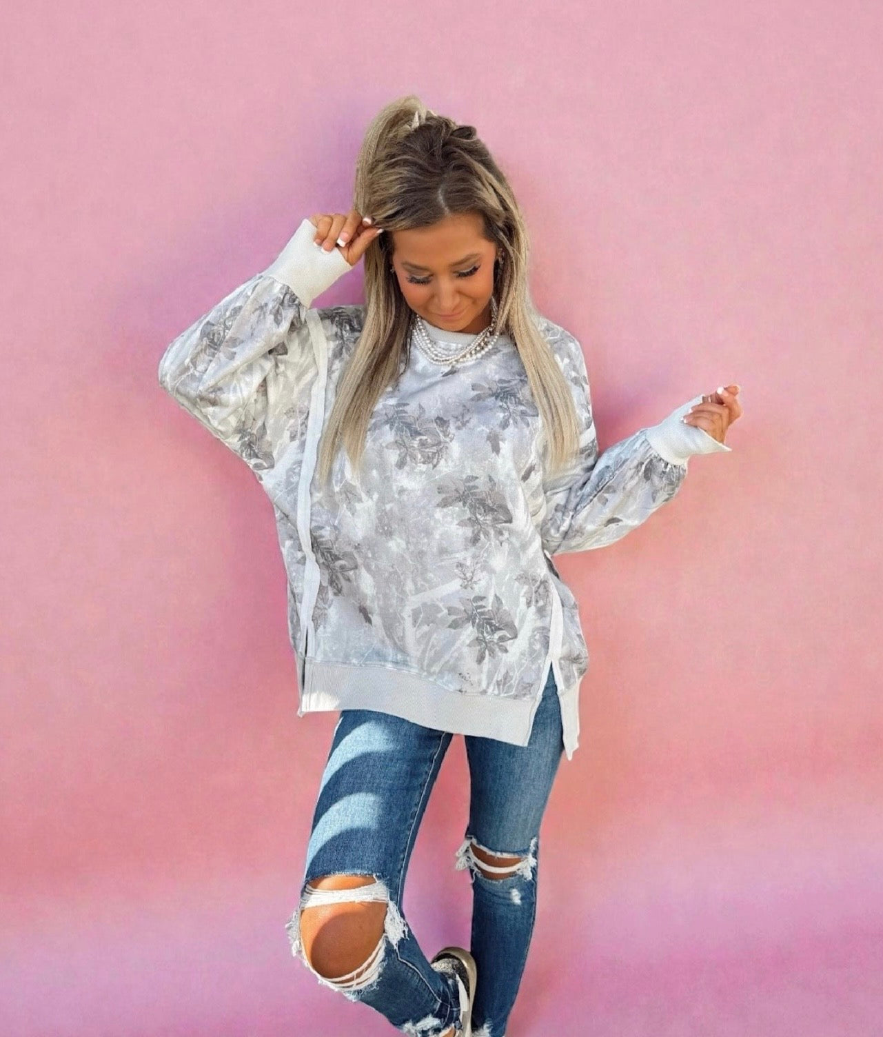 Driftwood Exposed Seam Sweatshirt Top