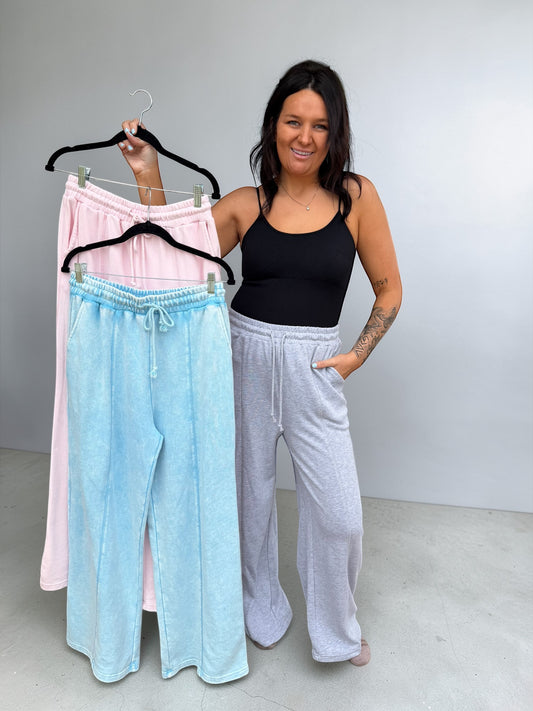 Washed Comfort Wide‑Leg Jogger Pants