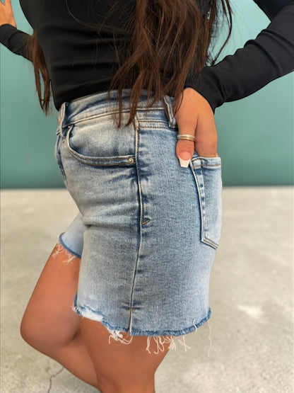 Stephanie Distressed Hem Denim Shorts