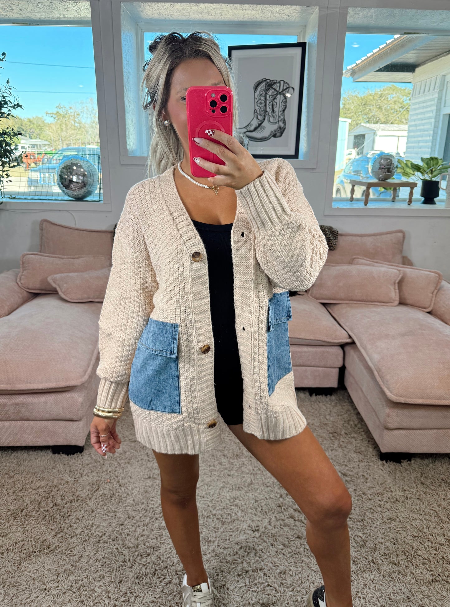 Patch And Thread Open Cardigan Top