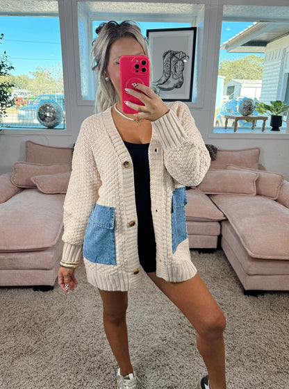 Patch And Thread Open Cardigan Top