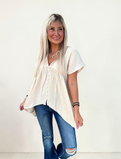 Oat Relaxed Button-Down Blouse
