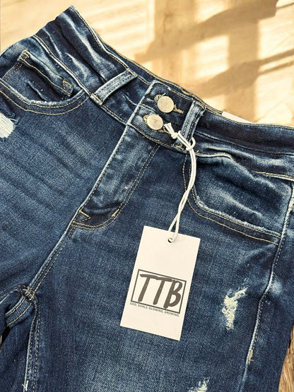 DARK WASH Route 507 Milestone Distressed Denim Flare Jeans