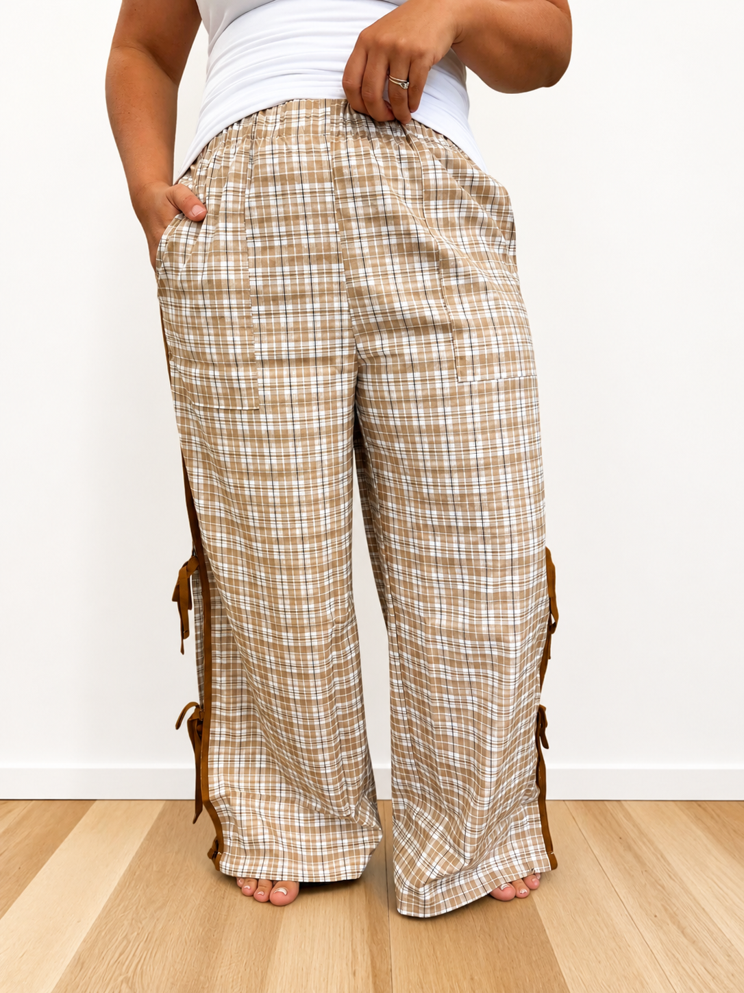 Tied Up Plaid Comfort Pants