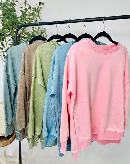 Hold Me Tight Acid Wash Crewneck Top