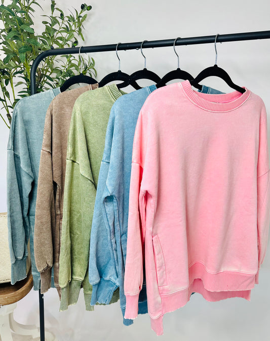 Hold Me Tight Acid Wash Crewneck Top