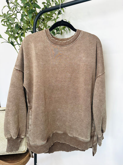 Hold Me Tight Acid Wash Crewneck Top