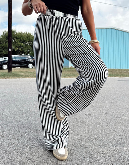 Black Stripe High Wasted Pants