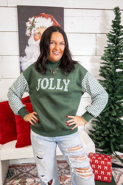 JOLLY Gingham Mock Neck Sweatshirt