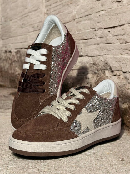 Denisse Brown Glitter Pop Low-Top Sneakers