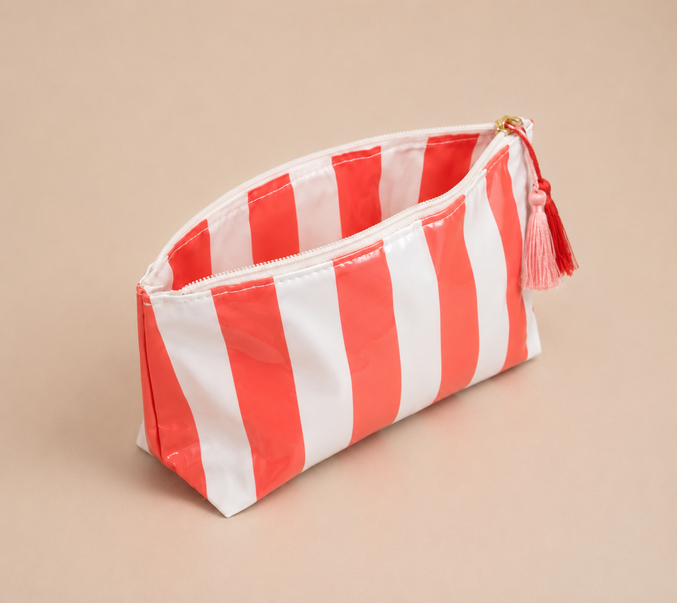 Striped Vinyl Zipper Makeup Bag