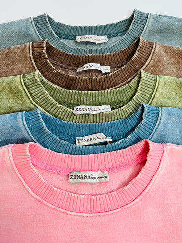 Hold Me Tight Acid Wash Crewneck Top