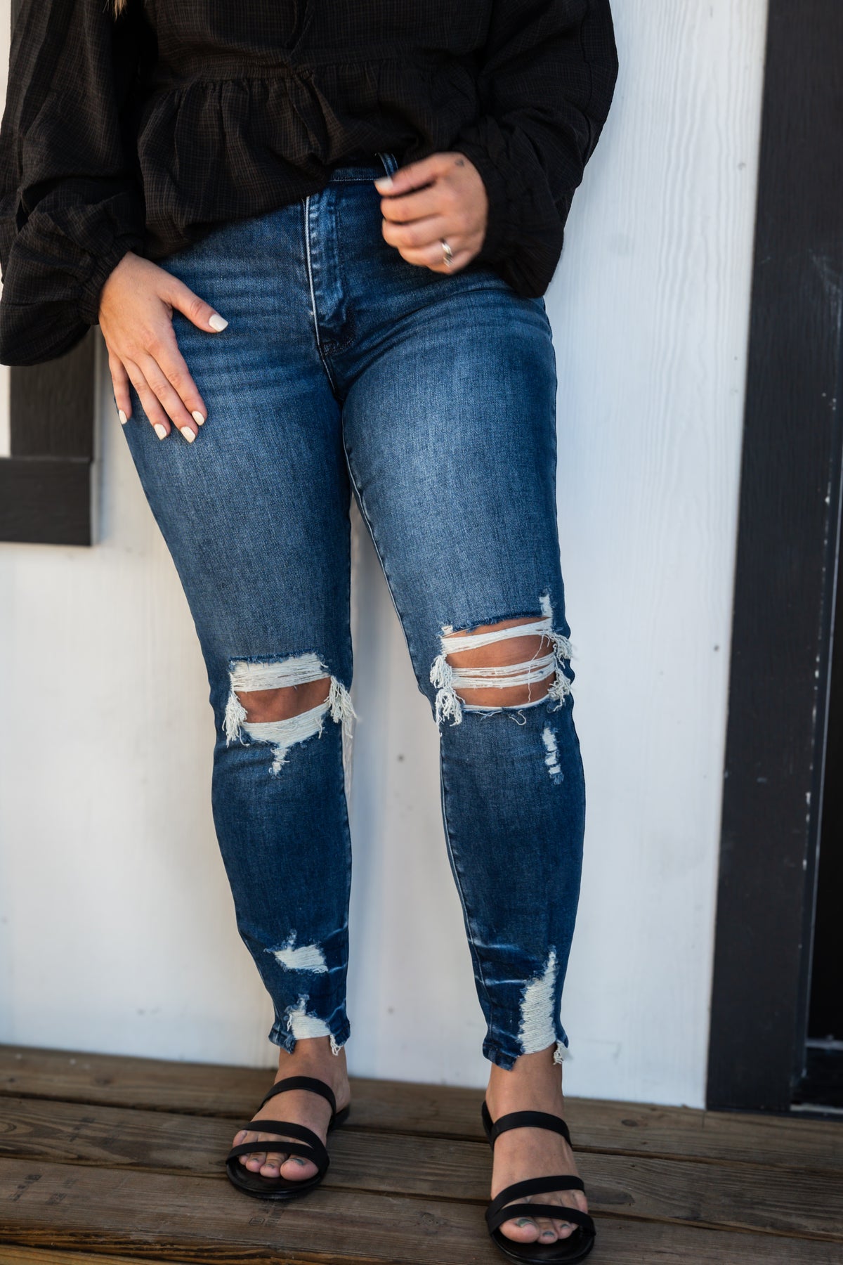 Sara Sage Distressed Skinny Jeans
