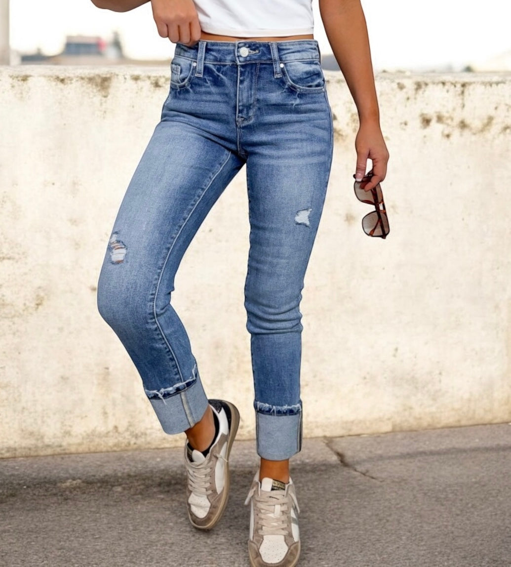 Addison Mid-Rise Straight Cuffed Jeans