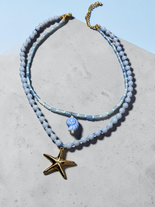 Deep Blue Sea Layered Charm Necklace