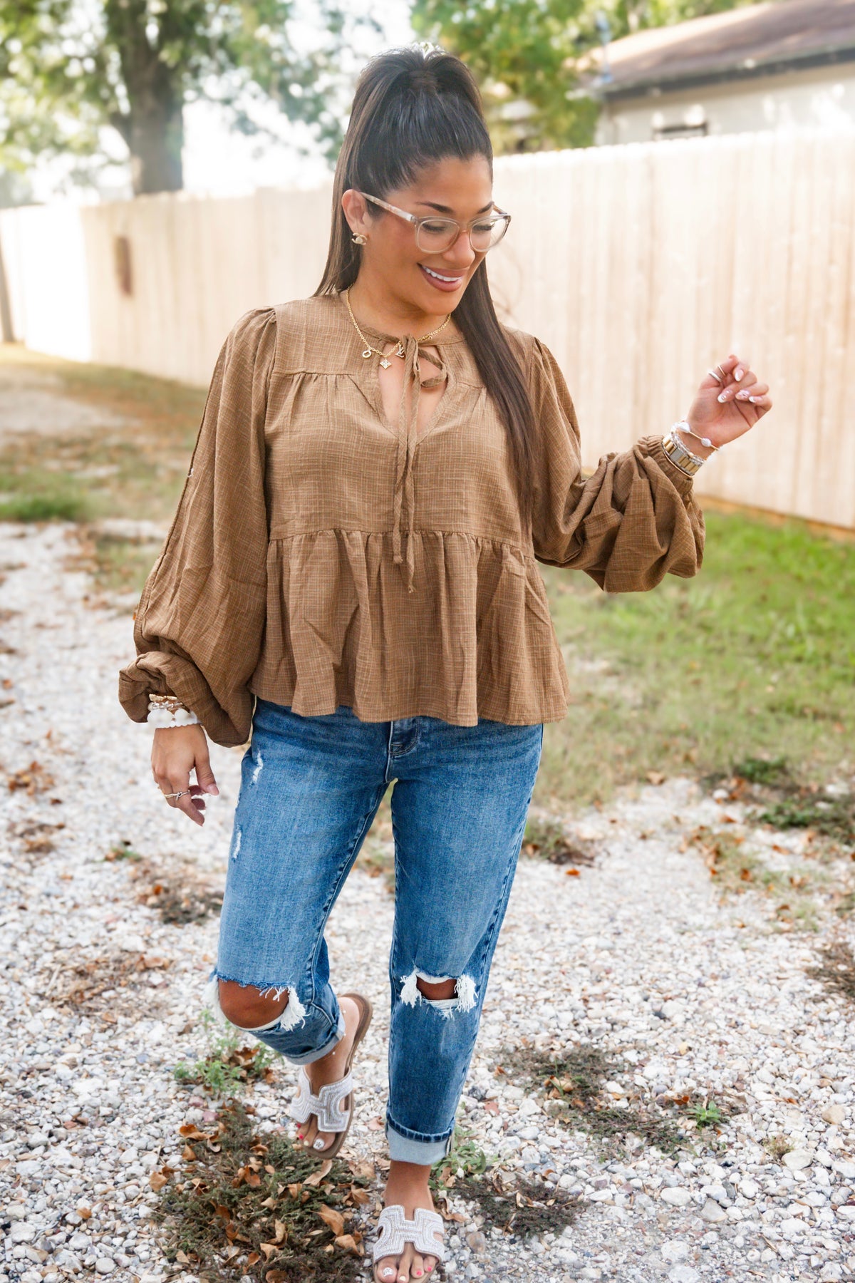 Emery Tie Peplum Blouse Top