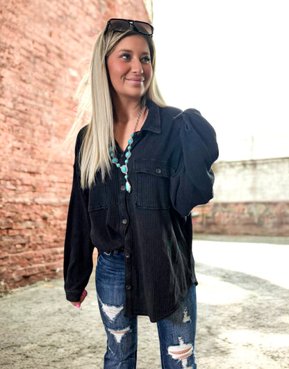 Harvest Ridge Mineral Washed Corduroy Shacket Top