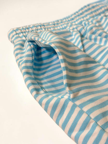 Sky Blue Stripe Shorts Set