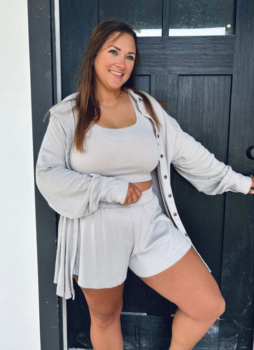 Coastal Side Grey three Piece Cardigan Lounge Set