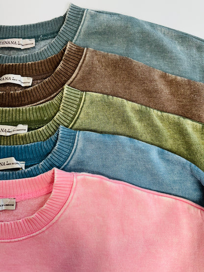Hold Me Tight Acid Wash Crewneck Top
