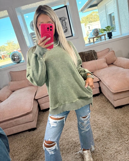 Hold Me Tight Acid Wash Crewneck Top