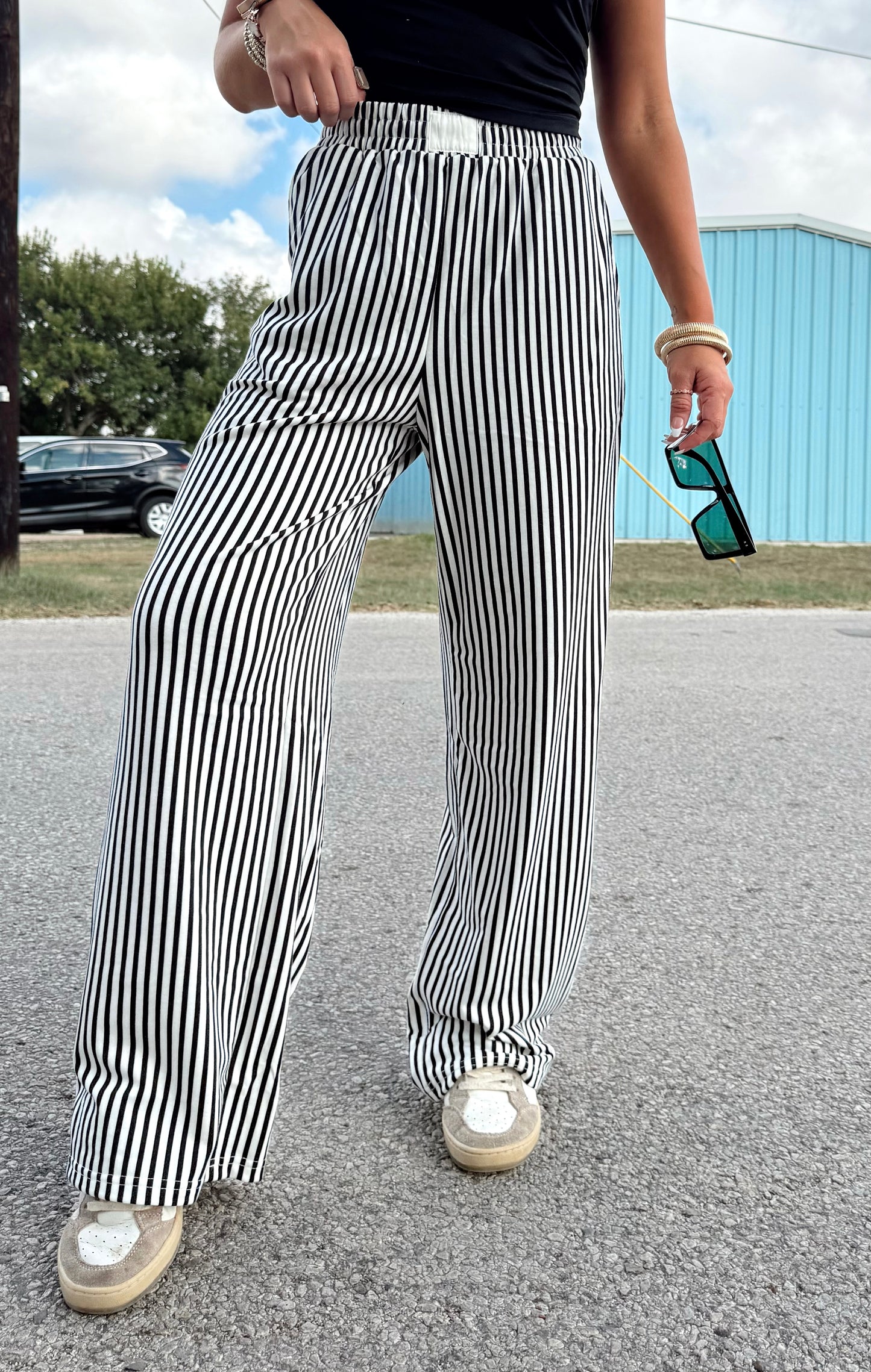 Black Stripe High Wasted Pants