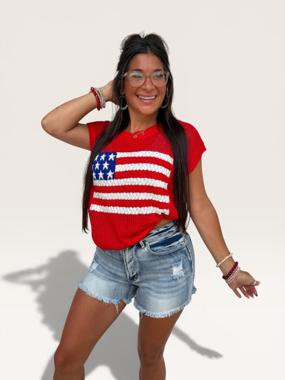 Star‑Spangled Sweater Tee Top