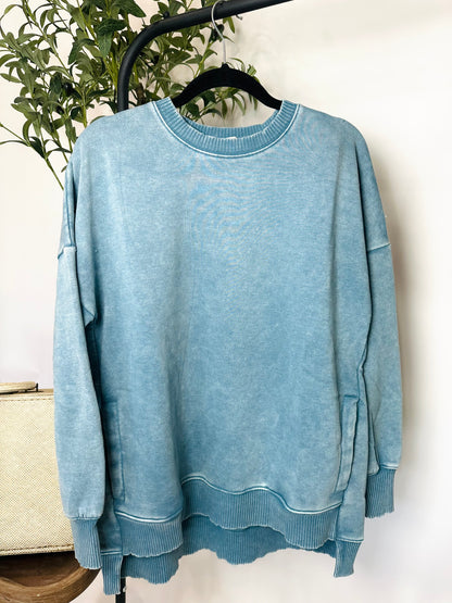 Hold Me Tight Acid Wash Crewneck Top
