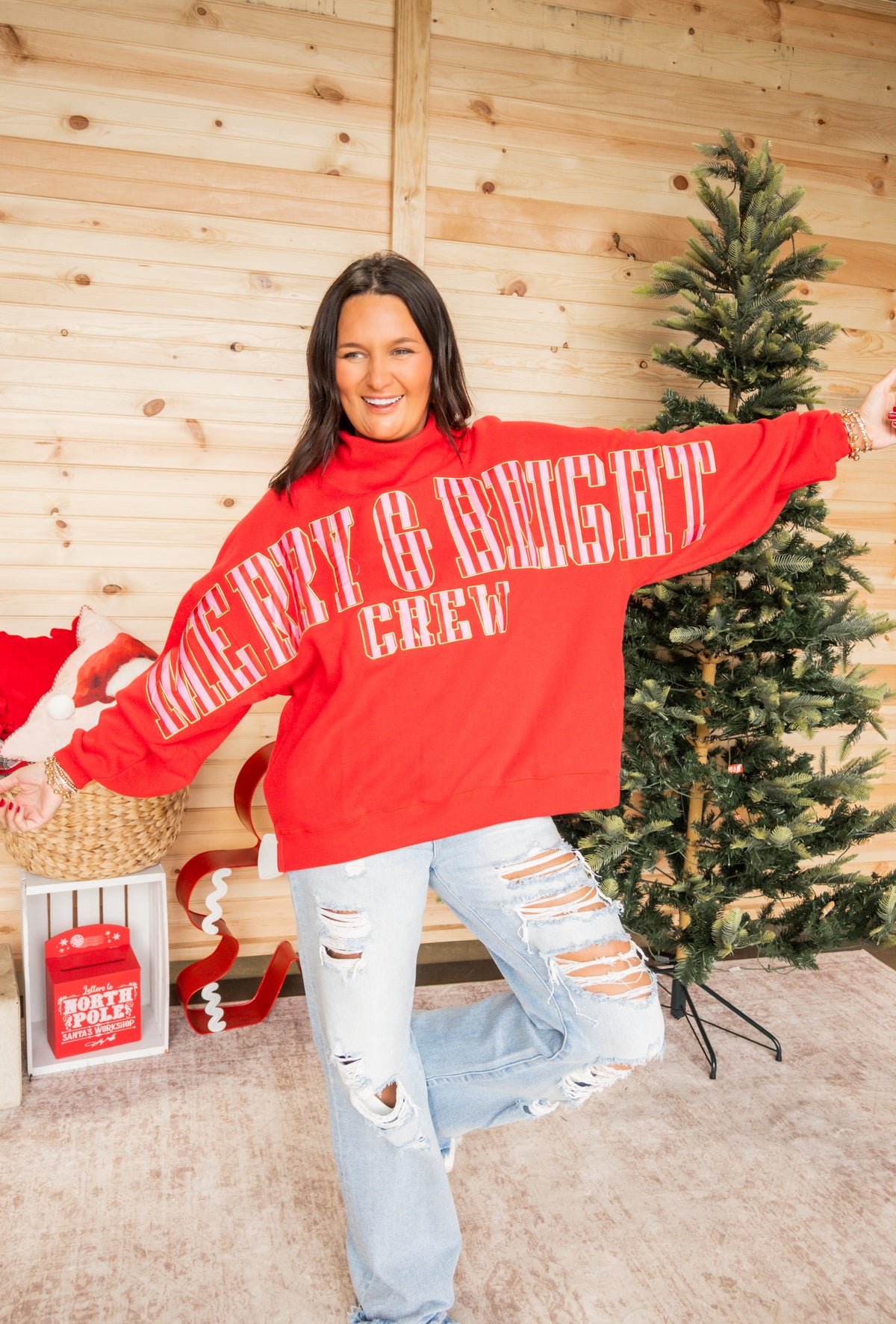MERRY & BRIGHT Crew Mock Neck Sweatshirt