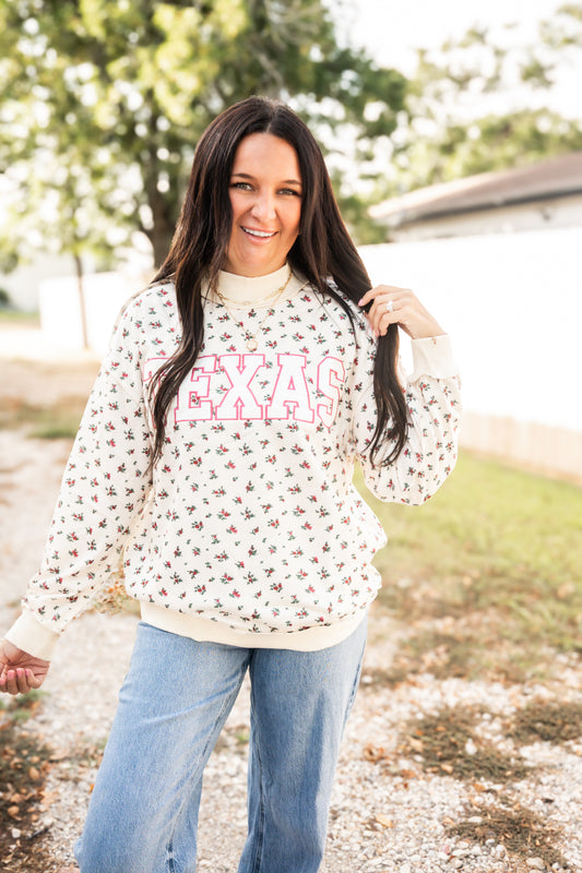 TEXAS Rose Mock Neck Sweatshirt