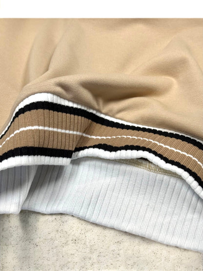 Varsity Contrast Striped Beige Sweatshirt Top