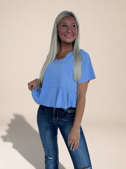 Mineral Wash Lace V‑Neck Top
