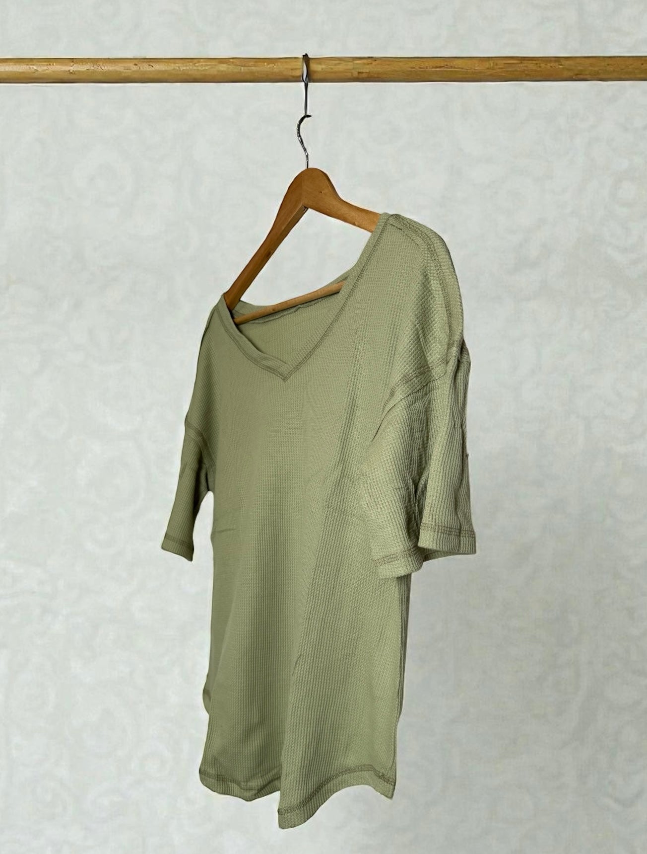 Exposed Seam V-neck Textured Top