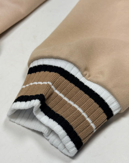 Varsity Contrast Striped Beige Sweatshirt Top