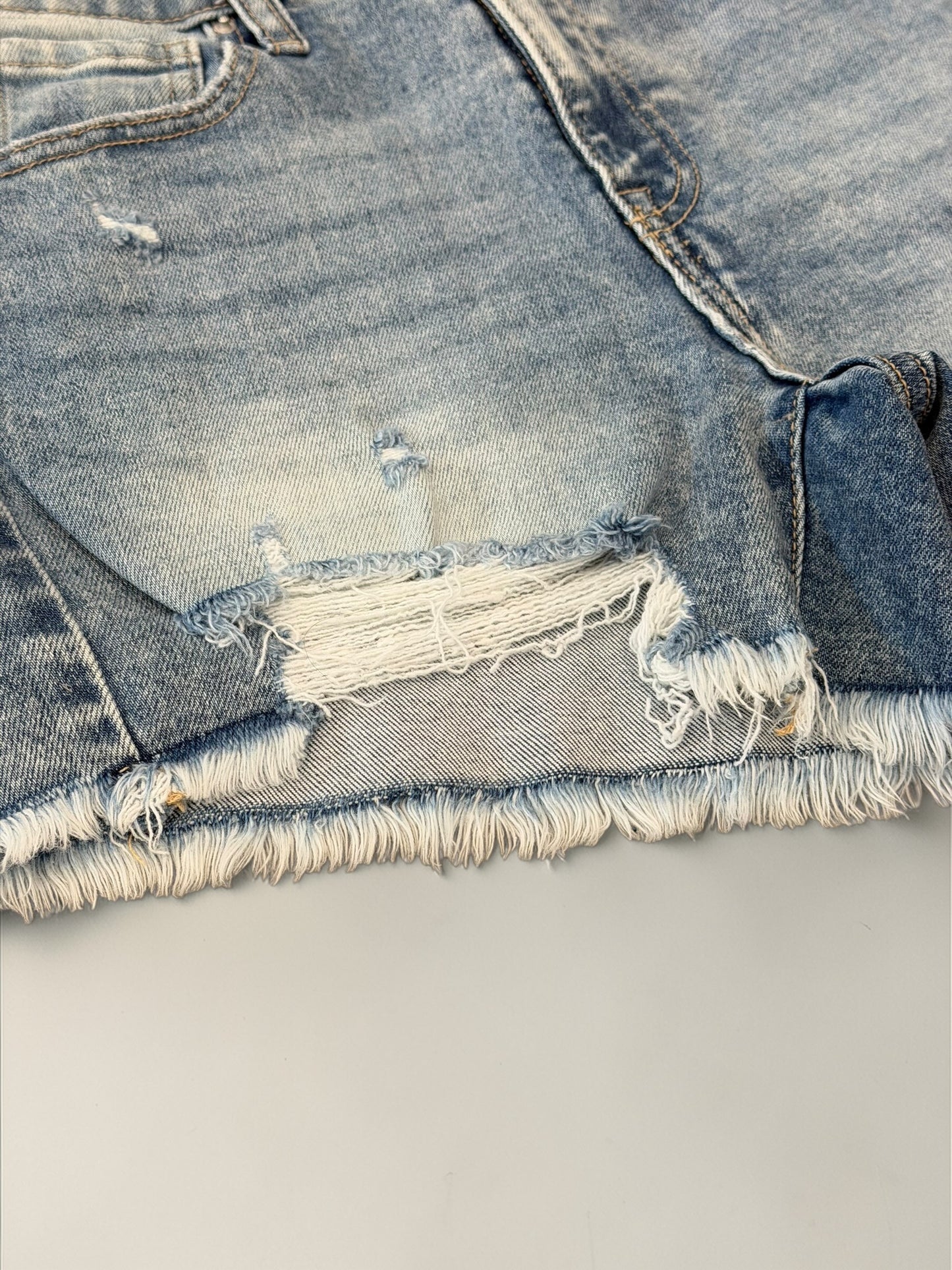 Heather Light Distressed Denim Shorts