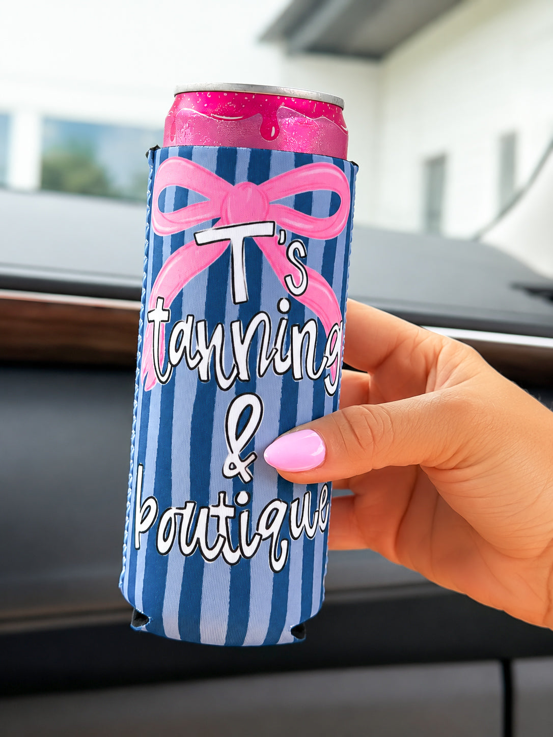 T's Tanning & Boutique Striped Can Holder