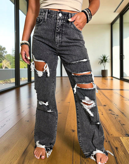 Drunken Nights Distressed Wide Leg Jeans