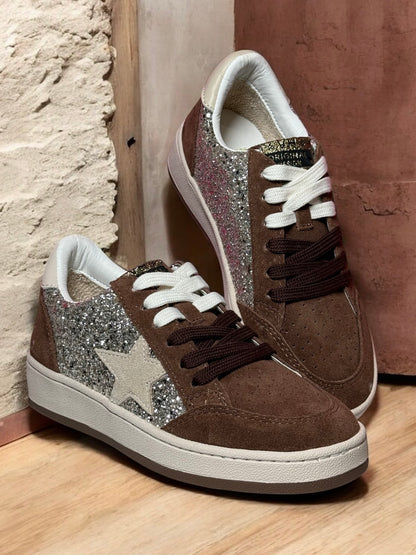 Denisse Brown Glitter Pop Low-Top Sneakers