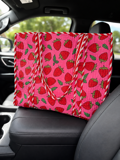 Strawberry Fields Quilted Tote