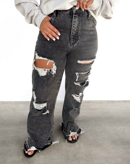 Drunken Nights Distressed Wide Leg Jeans