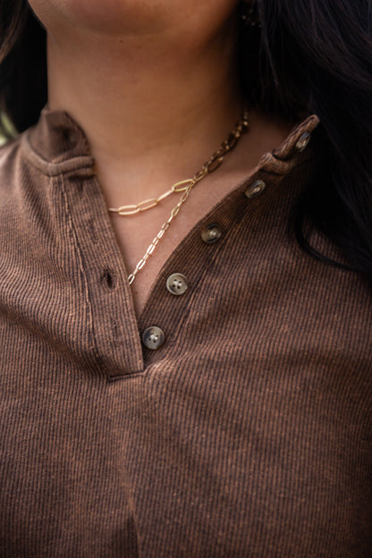 Henley Button Up Sweater Top