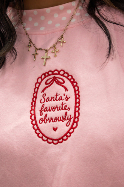 Santa's Favorite, OBVIOUSLY Embroidered Graphic Crewneck
