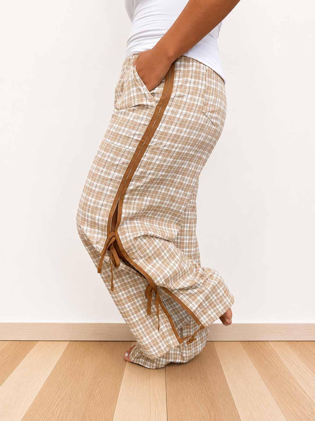 Tied Up Plaid Comfort Pants