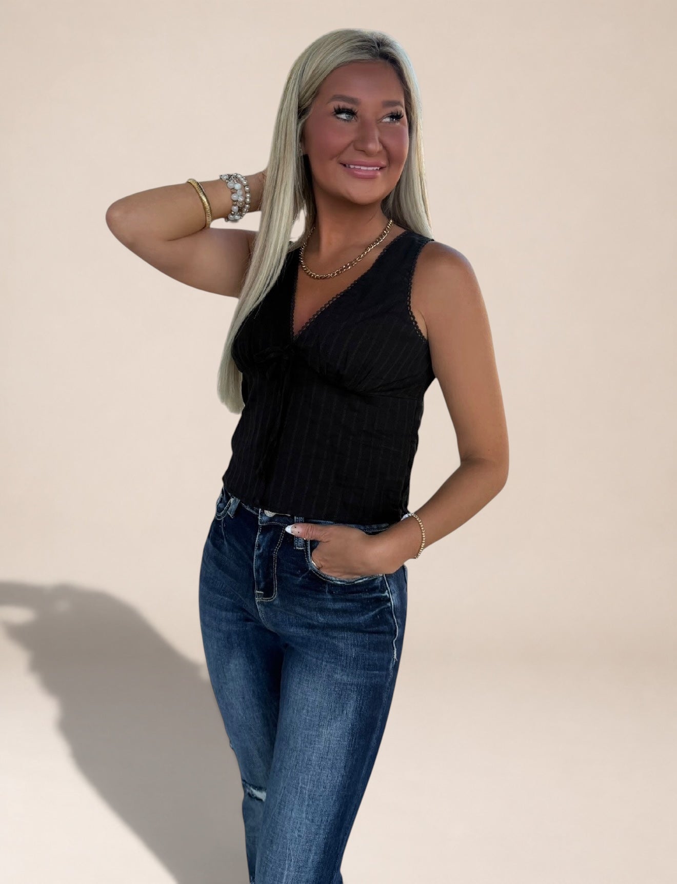 Scallop Whisper Tie-Back Tank Top