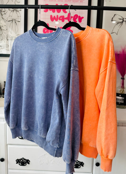 Back to the Basics Acid wash Pullover Tops'