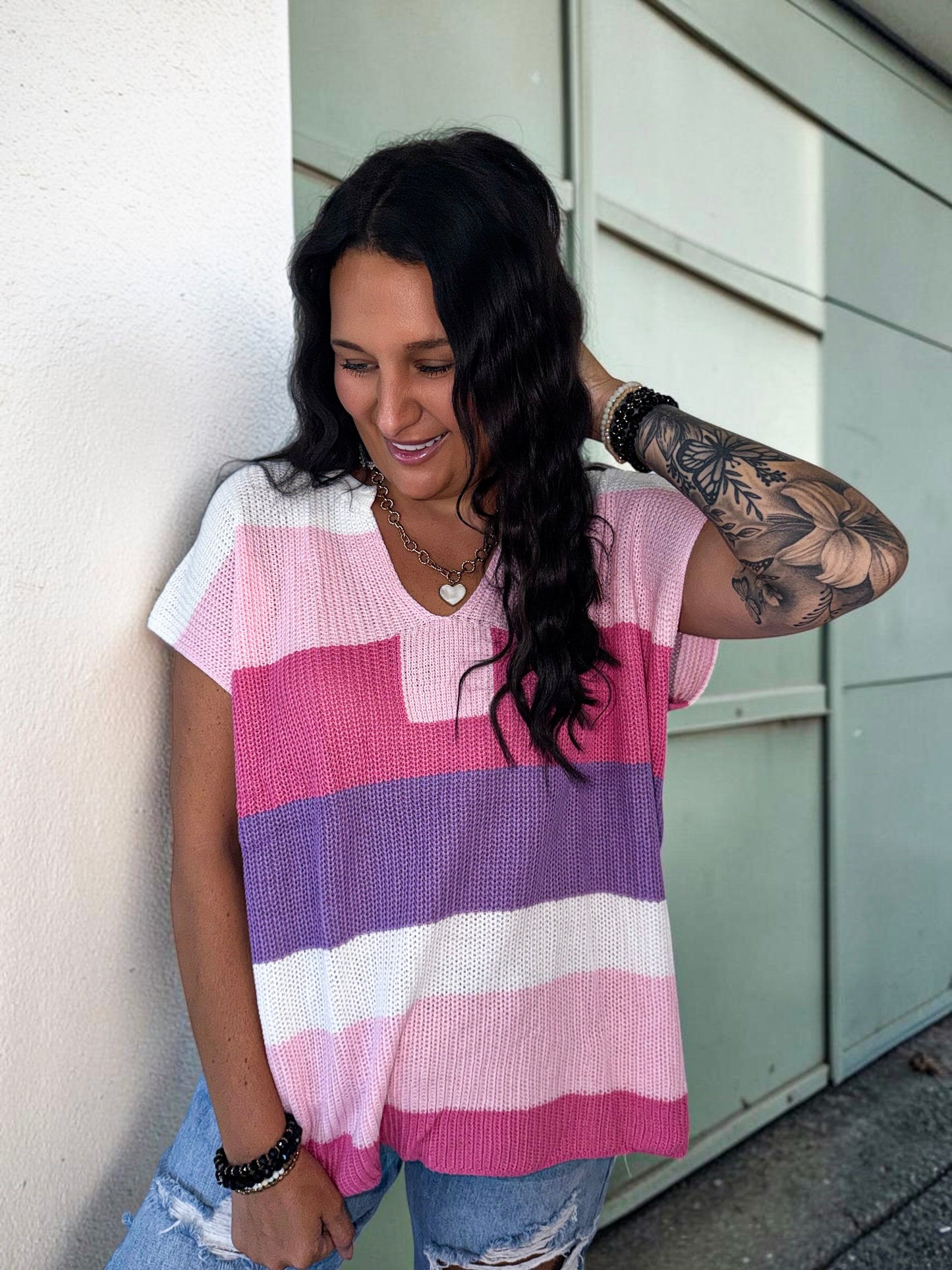 Blushline Notch V‑Neck Knit Top