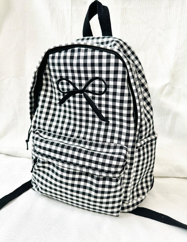 Old School Bow Embroidered Checkered Backpack