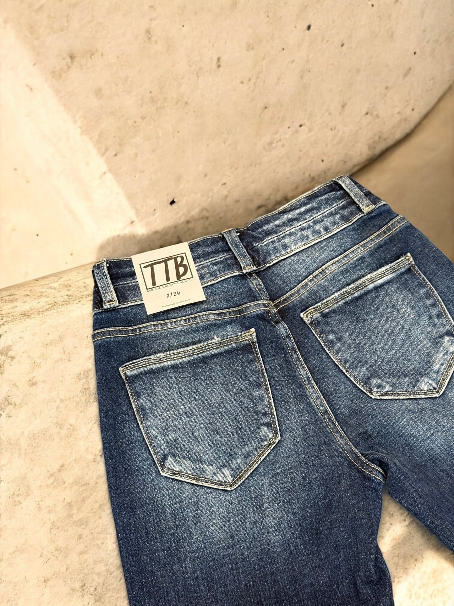 DARK WASH Route 507 Milestone Distressed Denim Flare Jeans