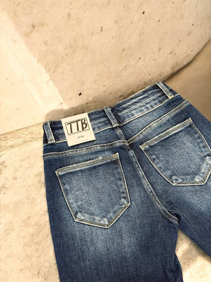 DARK WASH Route 507 Milestone Distressed Denim Flare Jeans